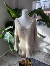 Vintage Y2K Ralph Lauren Cream V-Neck Cable-Knit-Style Sweater   Size L