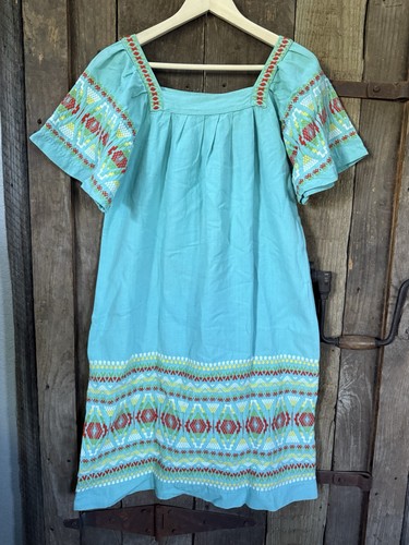 Isabel Perron Vintage 70s Mexican Dress Handwoven Embroidered Cotton Boho
