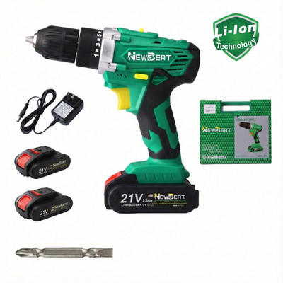21V Cordless Drill Driver Kit Electric Screwdriver Set w/ 2 Batteries Charger