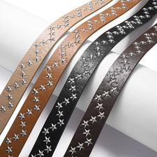 Women Star Studded Waist Belt Faux Leather Rivet Cowboy Punk Rock Retro 107cm