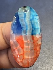 KU90223 42x22x7mm Colorful Fire Dragon Veins Agate Oval Pendant Bead