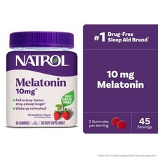 Natrol  Melatonin Gummies, Sleep Support for Adults, Strawberry Flavor, 10mg, 90