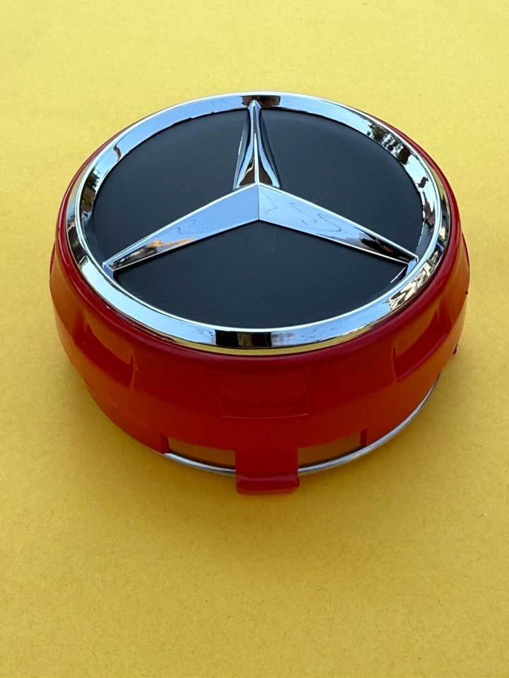 4x Mercedes Benz Center Caps Matte Black/Red outline 2.95Inch/75mm Foto 3 de 4