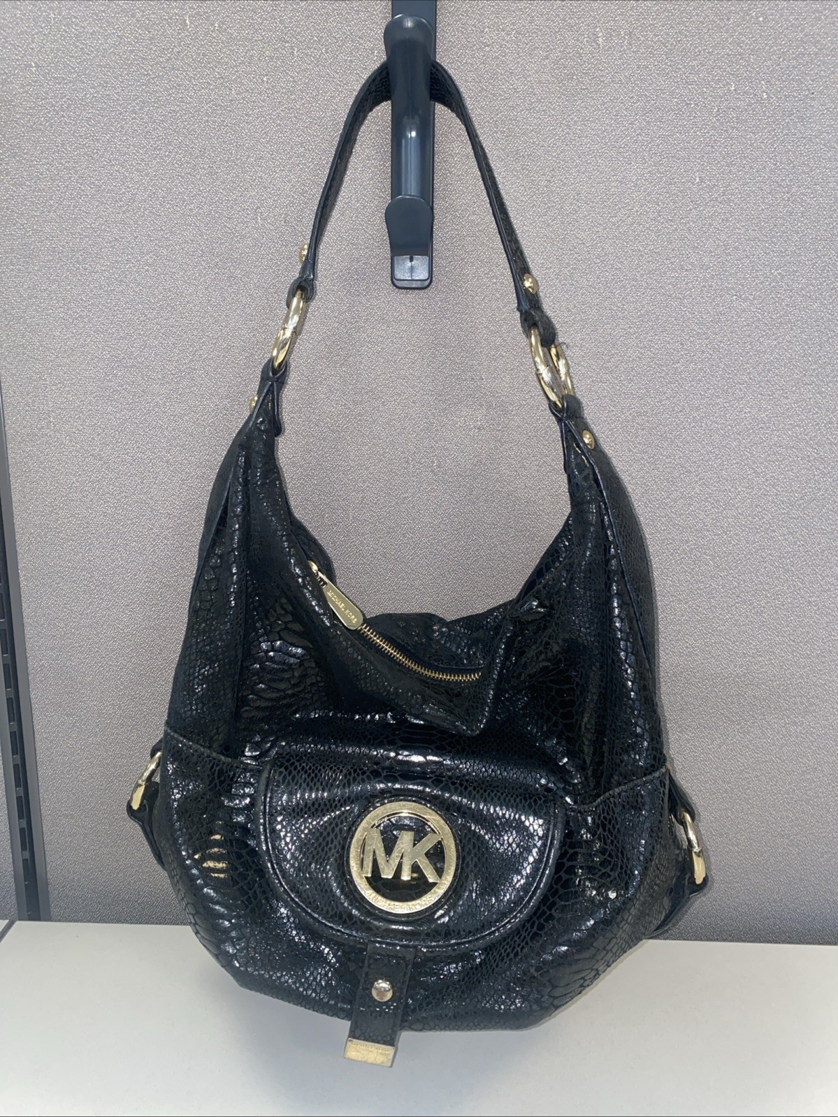 Michael Kors Black Python Embossed Leather Hobo S… - image 1