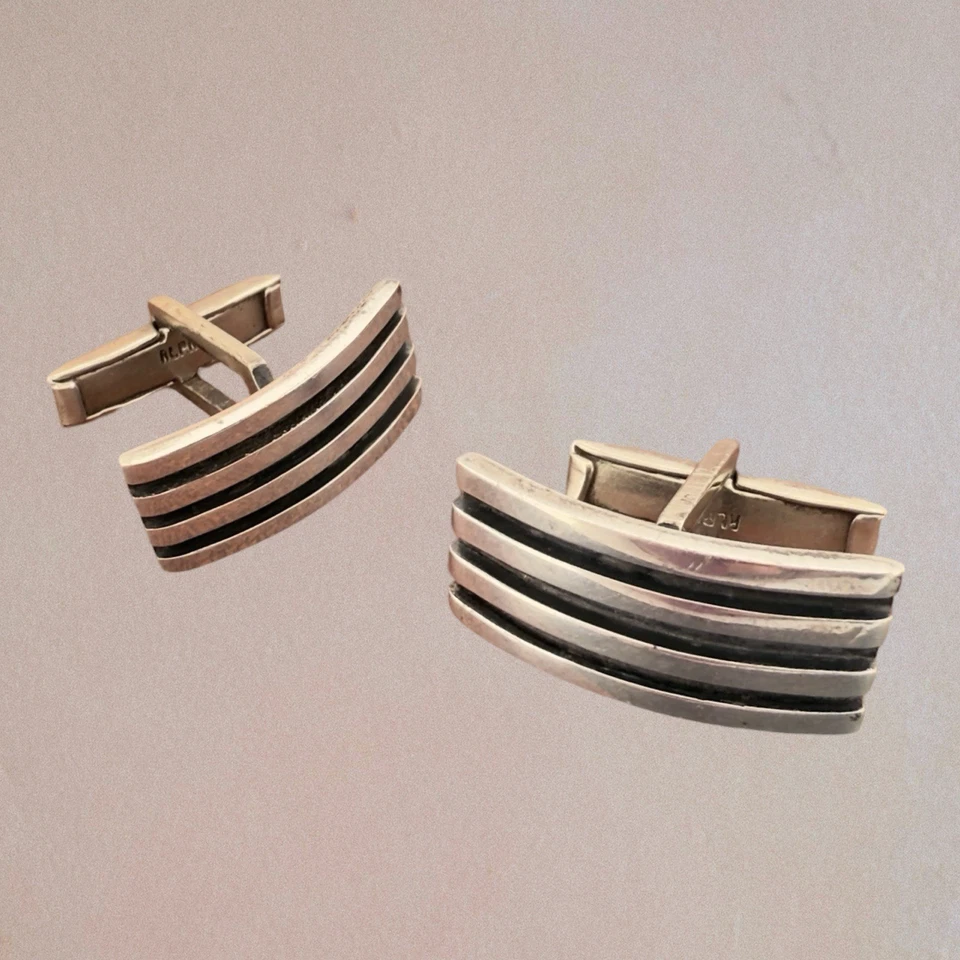 Vintage 🖤 SIGNED 🖤 Sterling 925 PLATA TAXCO Mexico Alpaca CUFFLINKS Native SW - Image 2 of 4