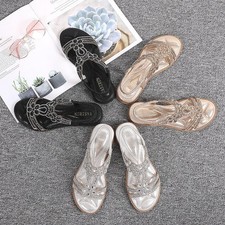 Womens Elastic Diamante Slingback Sandals Ladies Summer Flat Open Toe Flip Shoes