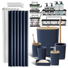 Bathroom Accessories Set 25PC Navy Blue Shower Caddy Dispenser Brush Clara Clark