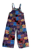 Overalls Jumper Baggy Patchwork Print Hippie Boho Wide Leg Women's L