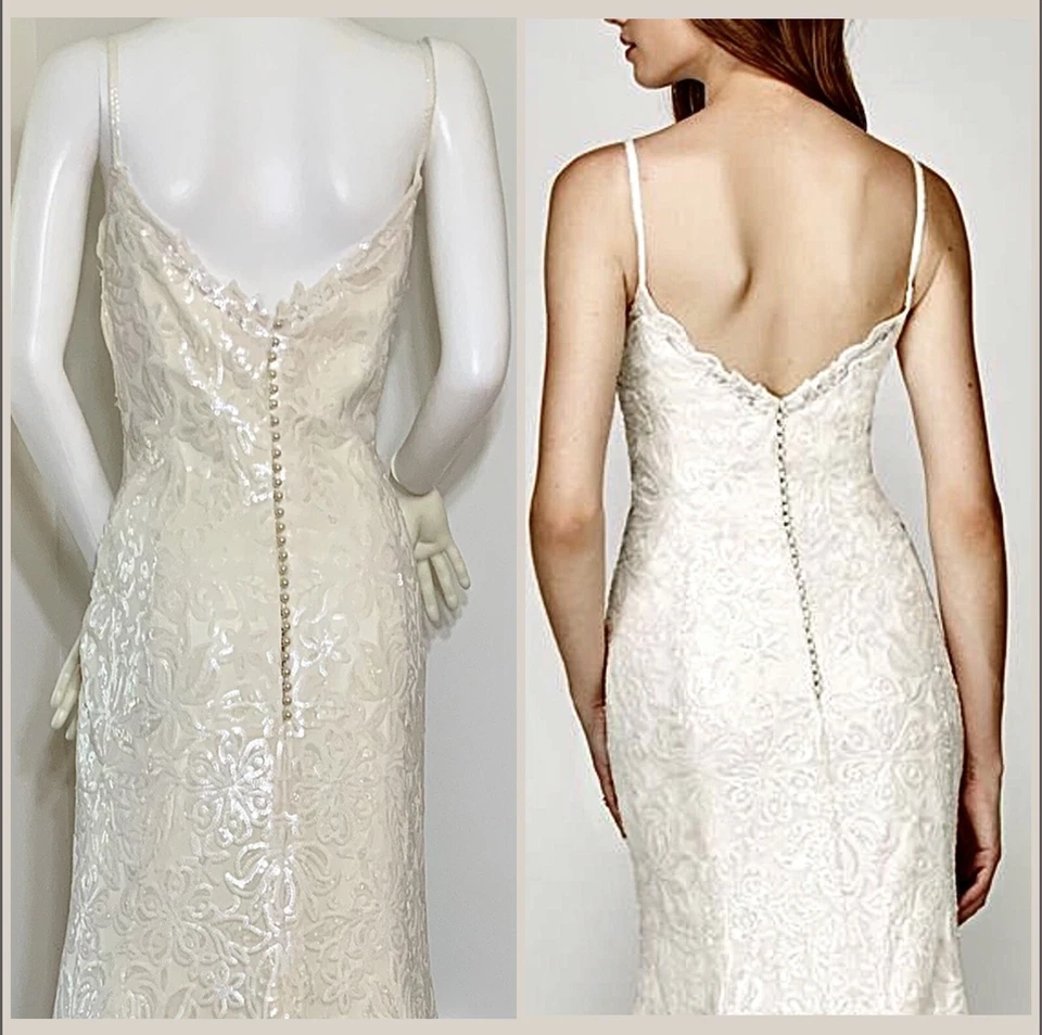 Vestido/vestido de novia Willowby by Watters totalmente de encaje con botones de perlas Seychelles talla M Foto 4 de 4