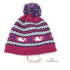Vineyard Vines Goji Berry Girls Fairisle Knit Winter Hat Pink Purple White 