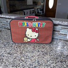 HELLO KITTY RARE VTG 1991 Red Plaid Zip Suitcase Luggage Sanrio Co.