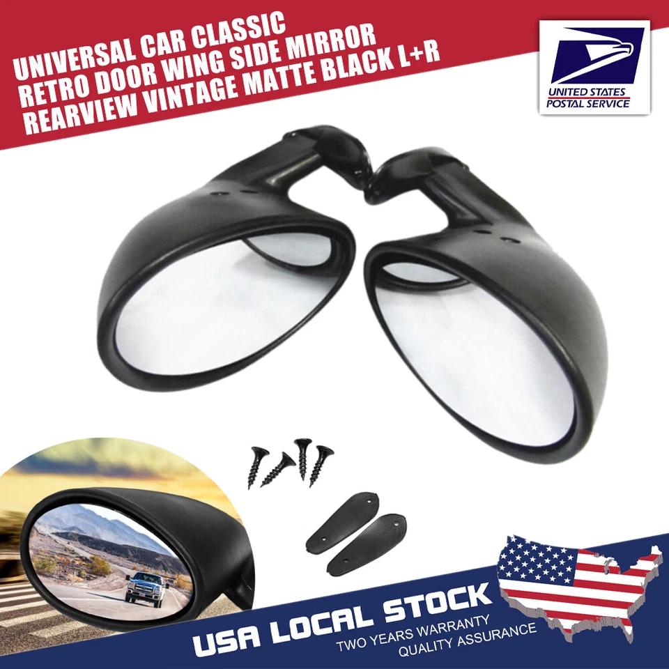 California Classic Universal Black Side Mirrors PAIR Hot Rod Rat Rod Muscle Car  - Imagem 4 de 4