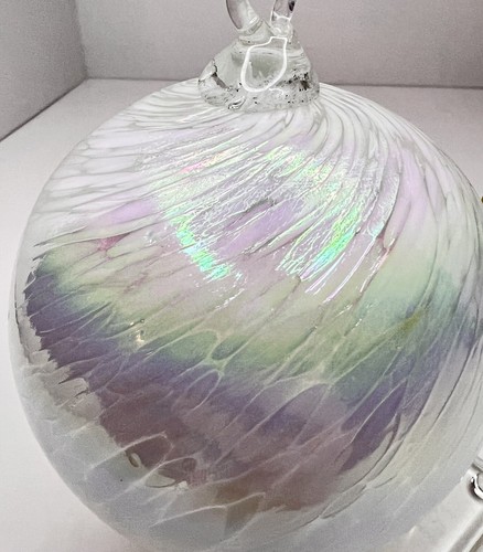 Hand Blown Art Glass Orb Ball Tabletop Ornament Pink Iridescent W/ Hanger - Picture 2 of 13