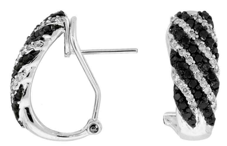 ORECCHINI A SOSPENSIONE CLIP MULTI FILA ORO BIANCO 14KT DIAMANTE BIANCO E NERO 1 0 CT