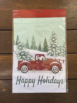 Happy Holidays Outdoor Garden Flag 12''x18'' Santa Red Truck Snow Evergreens NEW