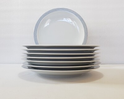 Crate And Barrel x Sodahl Luncheon Plates 9 1/2'' Monaco Blue Stripes Salad Set 8