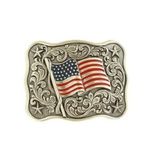 NOCONA Men's Rectangular Antique Silver Buckle with USA Flag