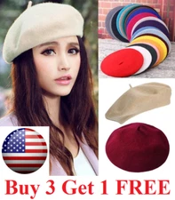 Warm French Style Lightweight Casual Classic Beanie Solid Color Wool Beret hat