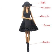 Fashion Black Evening Dress 11.5" Doll Clothes Princess Outfits Party Gown 1/6