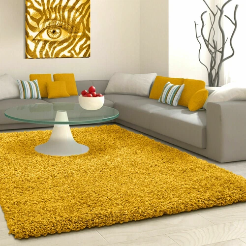 5cm HIGH PILE SMALL LARGE PREMIUM QUALITY SHAGGY RUG OCHRE YELLOW MUSTARD GOLD