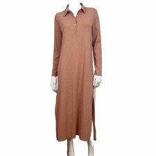 aerie Shirt Dress Size L Women's Long Sleeve Maxi Peach Stretch Causal