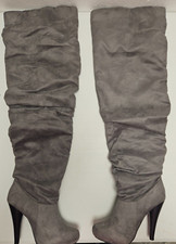 Womens Over the Knee Gray Platform/High Heel Slouch Boots