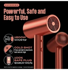 SUPEREMO 1800W Professional Hair Dryer with Diffuser and 2 Nozzles (Coral Rose)