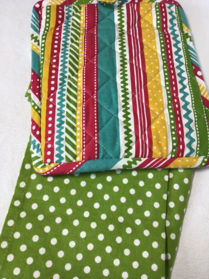 SOPORTE PARA OLLA Y TOALLA DE COCINA RITZ VERDE LUNARES TURQUESA BÚHO 100% ALGODÓN NUEVO CON ETIQUETAS Foto 4 de 4