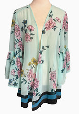 Lane Bryant Floral Sheer Kimono Open Front Flared Sleeves Chiffon 14/16 NWT