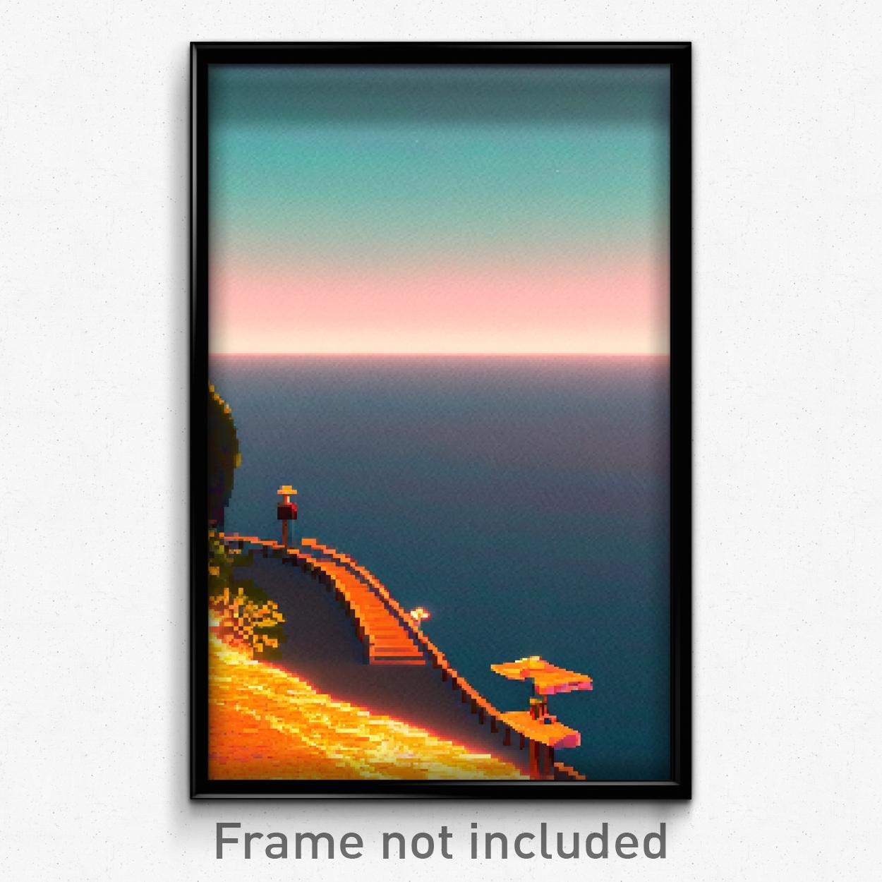 8-Bit Pixel Art Poster - Trippy Curvy Coast Video Game Print