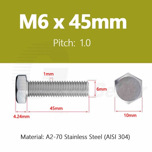 M6 M8 M10 Hex Head Bolts Machine Screws Stainless Steel A2 Fully Thread DIN 933 - Picture 29 of 125