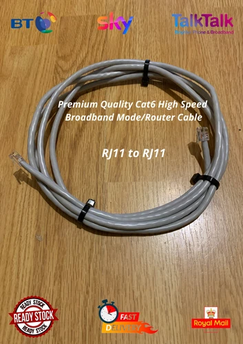 30cm Grey Cat6 RJ11-RJ11 Modem Cable VDSL High Speed Broadband BT Sky Talk Talk