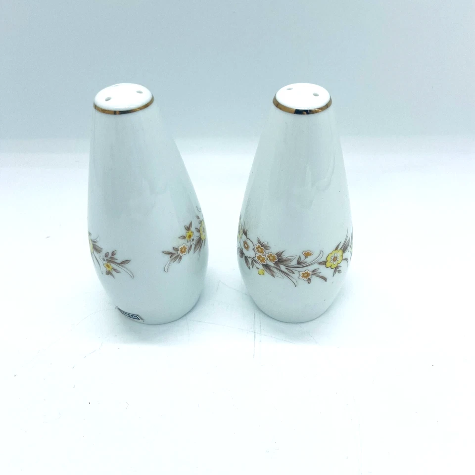 Salero y pimentero Ecko International otoño dorado floral de colección años 80 Japón Foto 2 de 4