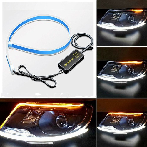 2x Flexible Waterproof White Turn Amber Tube LED Turn Signal Strip Headlight DRL - Imagen 1 de 17