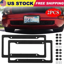 2Pcs Carbon Fiber License Plate Frame Tag Cover W/ Screw Caps Front & Rear Set