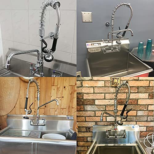 8 inch Center Wall Mount Commercial Kitchen Sink Faucet with Sprayer, 26''