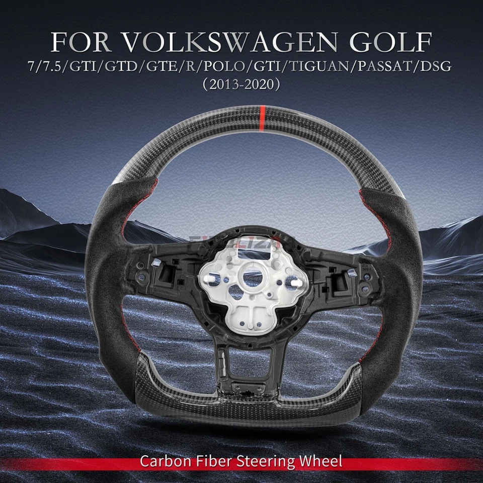 3K Carbon Fiber Steering Wheel For Volkswagen Golf GTI MK7 15-19 Alcantara Grips - Image 2 of 4