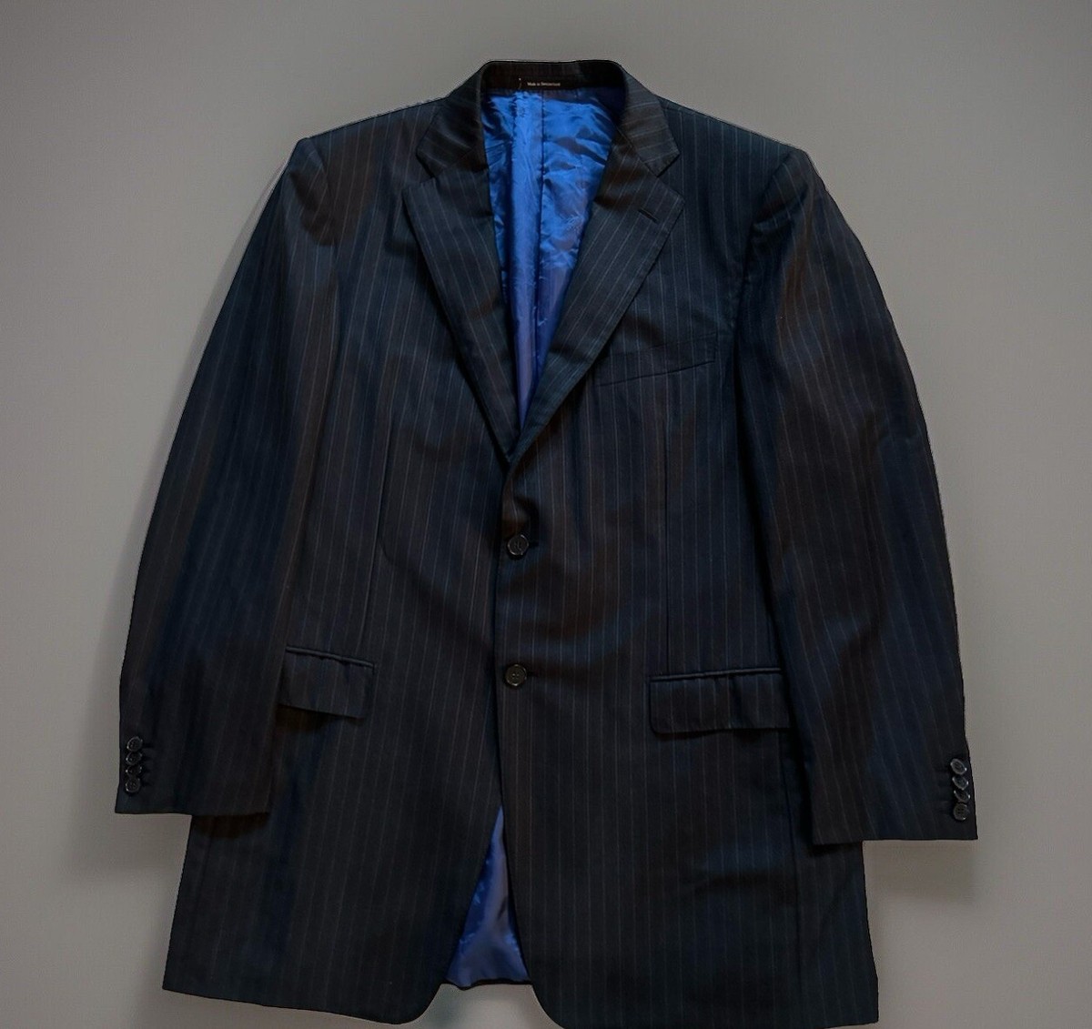 Ermenegildo Zegna Trofeo Wool Gray Royal Blue Stripe Mens Suit 44