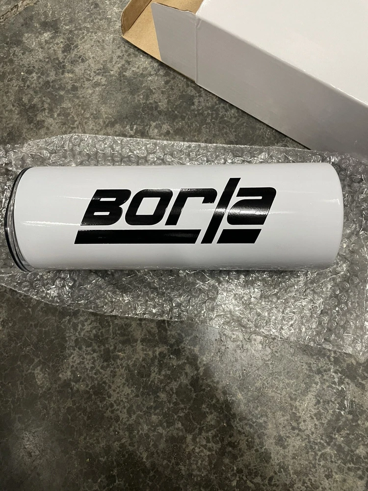 Tumbler 20 Oz Double-Wall Stainless Steel White With Black Logo “Borla”