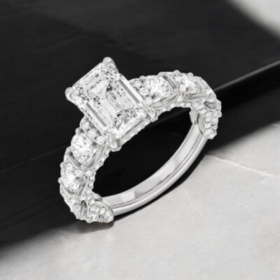 950 Platinum Ring 4.25 Carat Diamond IGI Lab Created Emerald Cut E F VVS2