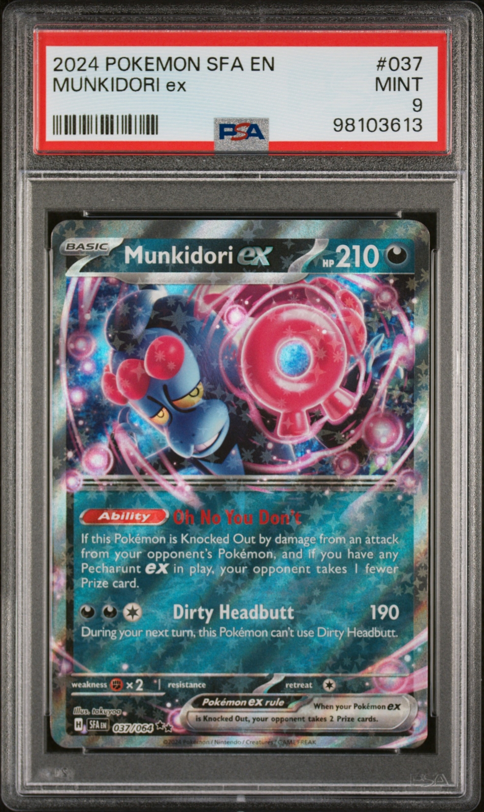 2024 POKEMON SHROUDED FABLE SFA EN #37 MUNKIDORI ex PSA 9 POP 15!