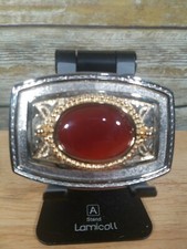 Vintage Western Belt Buckle Custom Cut Polished Center Stone 2 tone