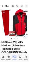New Vtg 90's Marlboro Red Black Hoody TRACK Suit Large With Storage Bag