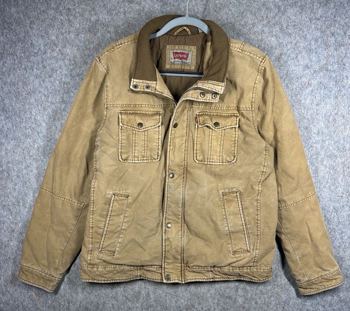 Levis Jacket Mens Large Brown Canvas Workwear Quilted Lined Trucker Coat