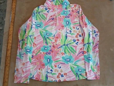 IBKUL Golf Tennis Swim 1/4 Zip Jacket Pullover Womans Size L Floral Stretch EUC 