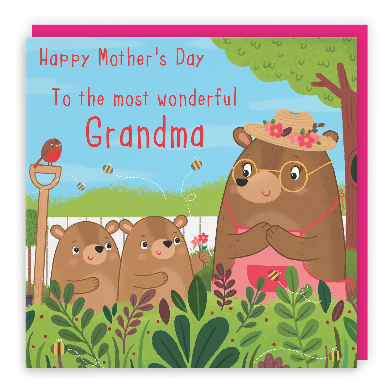 Grandma Mother's Day Card From Two Children Cute Gardening Bears