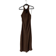 Zara Womens Midi Satin Dress Small Brown Draped Halter Neck 1165/179 NWT
