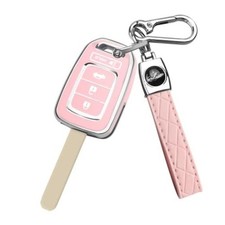 for Honda Key Fob Cover with Key Chain, 4-Button Soft TPU Key Case 4-pink