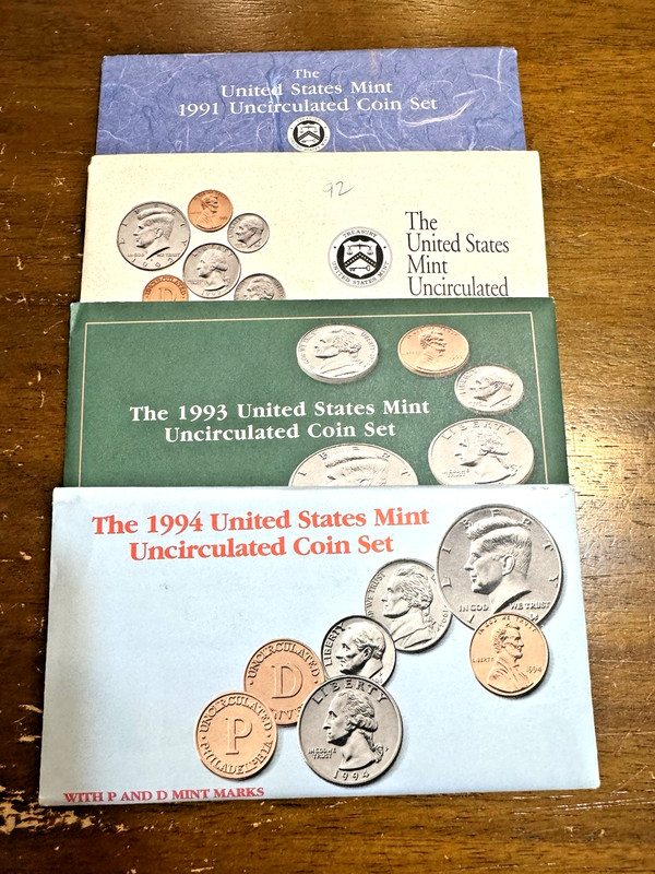 Lot of 4 1991-1994 US Uncirculated Coin Sets P&D Mint COA OGP