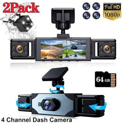 2Pack Dash Cam 4Channel Driving Recorder Front Rear Full HD 360° Camera + 64GB 